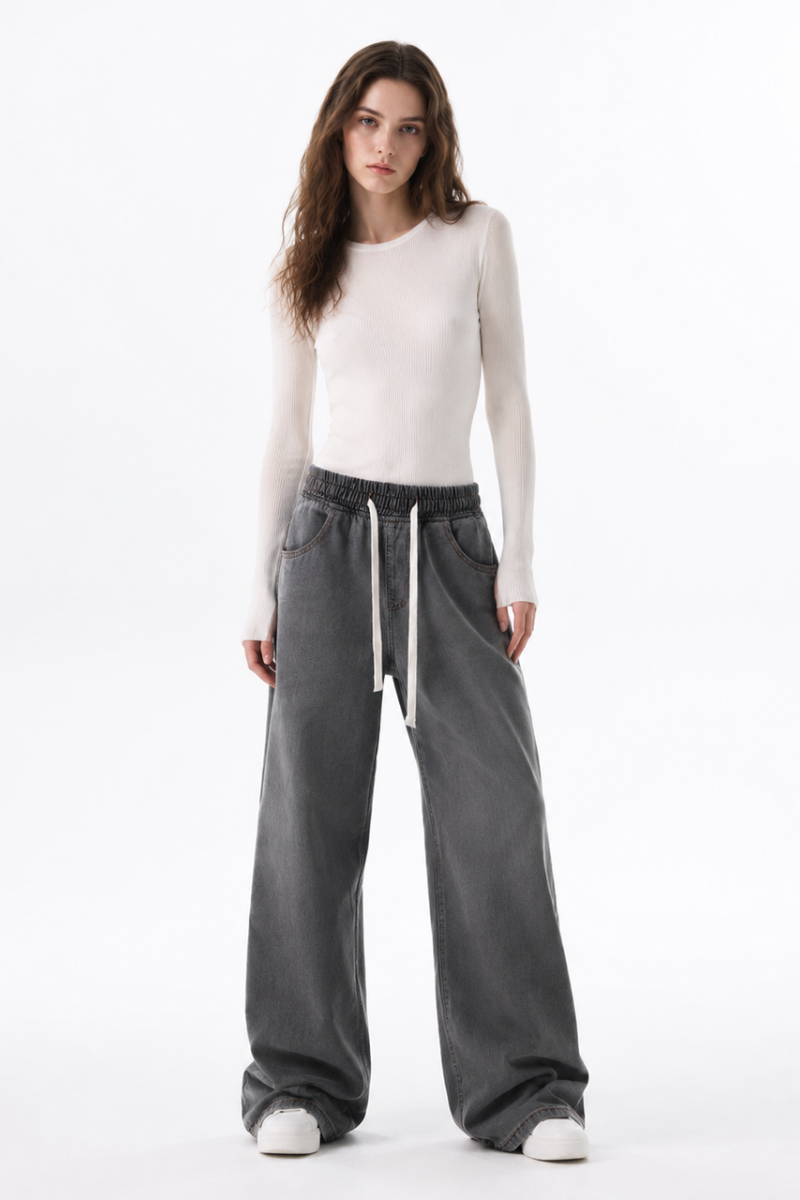 Women's Drawstring Waist Wide Leg Jeans