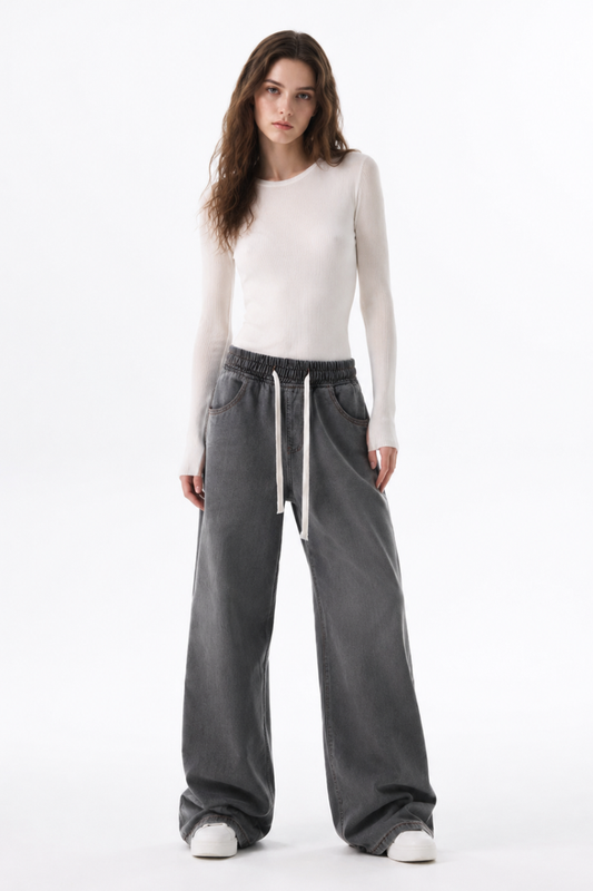 Women's Drawstring Waist Wide Leg Jeans