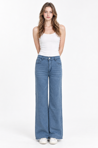 Women's High Waist Blue Stretch Wide Leg Jeans