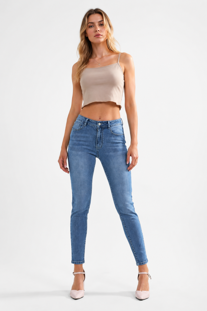 Women's High Classic Blue Wash Stretch Waist Skinny Jeans