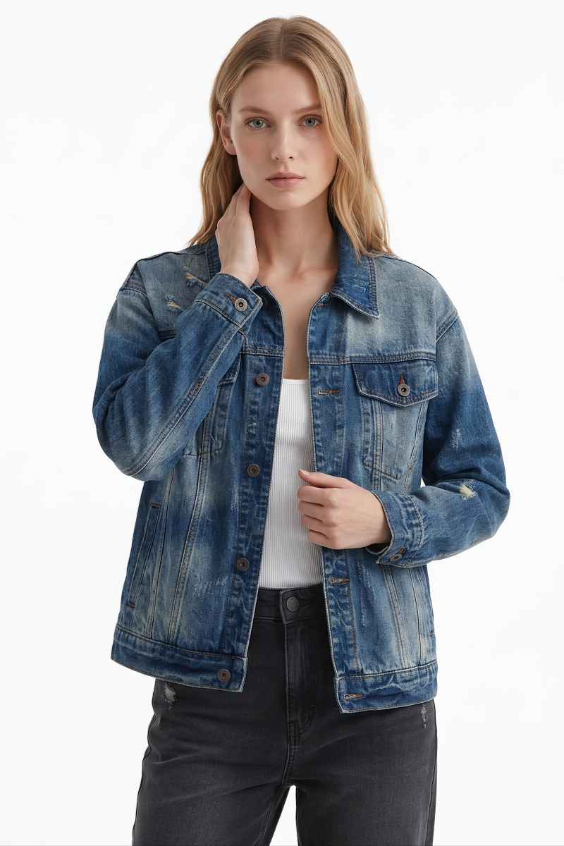 Women's Distressed Wash Denim Jacket