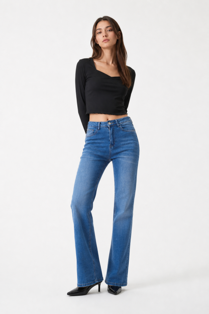 Women's blue stretch straight-leg jeans