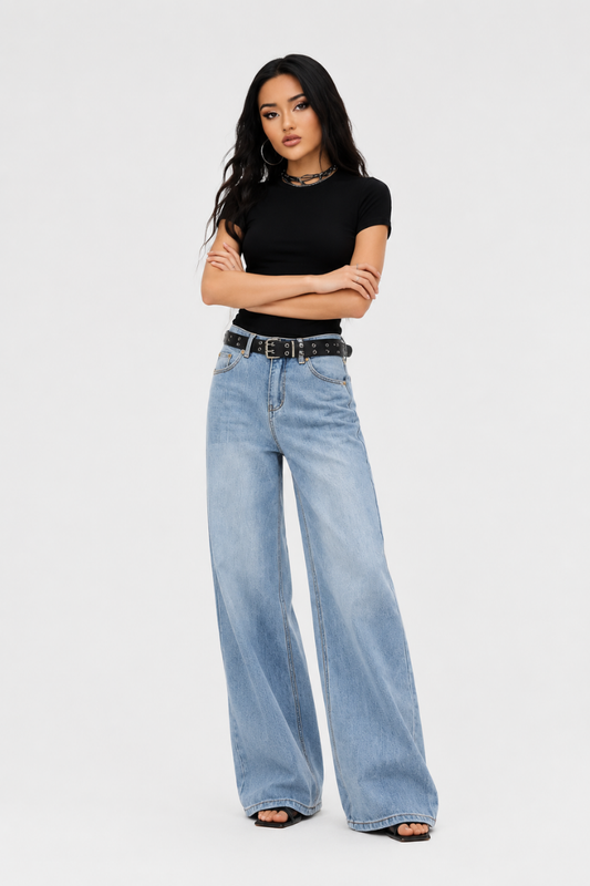 Women's high-waisted loose wide-leg jeans
