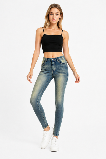 Women's Vintage Wash Stretch High Waist Skinny Jeans