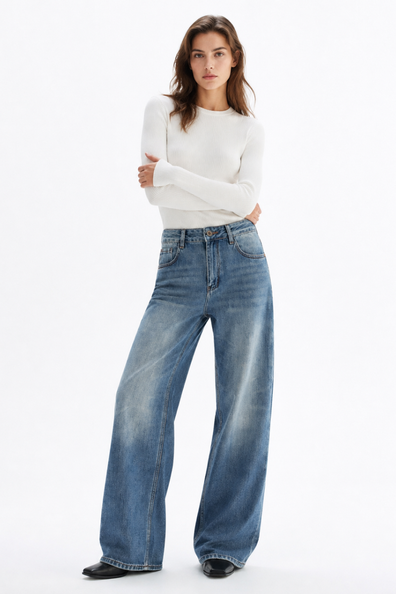 Women's Vintage Wash High Waist Straight Leg Jeans