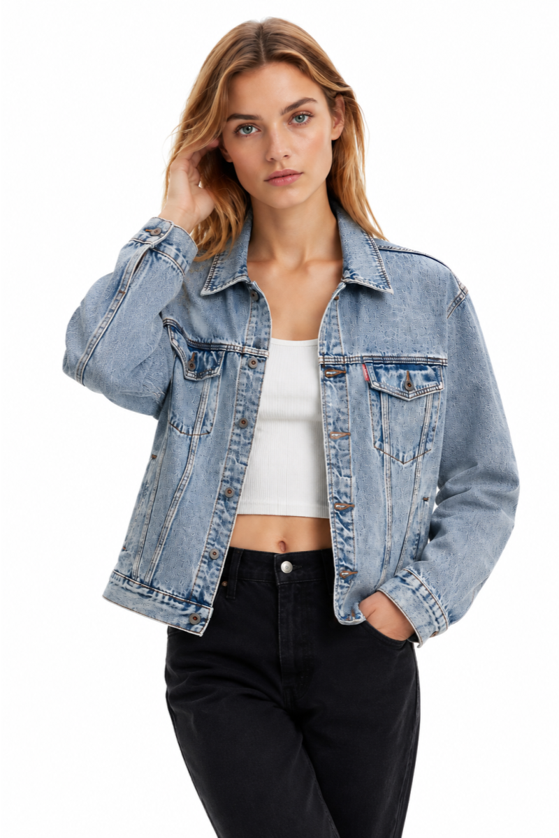 Women's Light Wash Drop Shoulder Denim Jacket