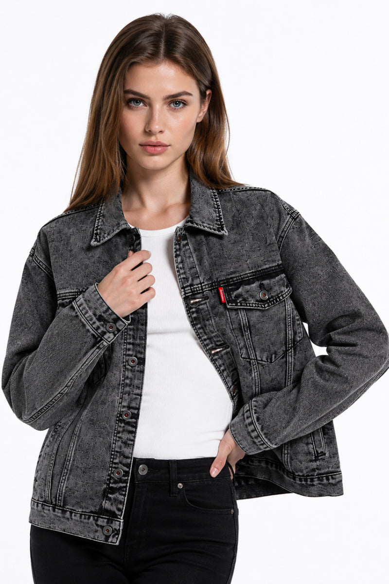 Women's Vintage Grey Acid Wash Denim Jacket