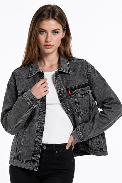 Women's Vintage Grey Acid Wash Denim Jacket