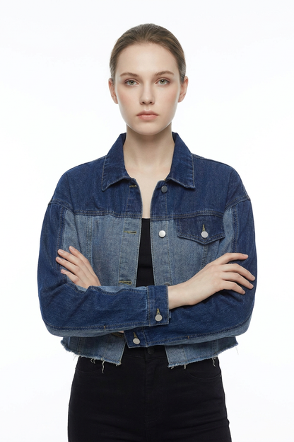 Women's Cropped Two-Tone Denim Jacket