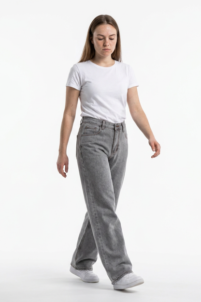 Women's Silver Gray Wash High Waist Wide Leg Jeans
