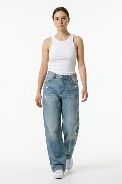 Women's Distressed High Waist Straight Leg Jeans