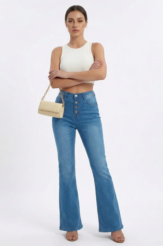 Women's Retro High Waist Wash Slim Fit Flare Jeans