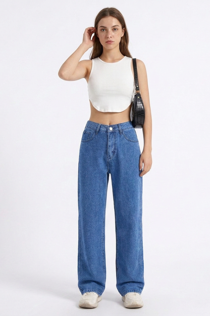 Women's Vintage Wash High Waist Straight Leg Jeans