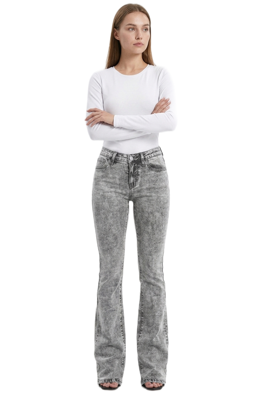 Women's High Waist Wash Slim Fit Flare Jeans