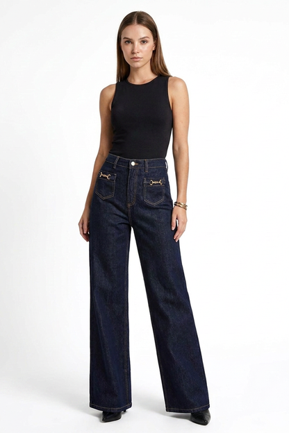 Women's High Waist Stretch Wide Leg Jeans