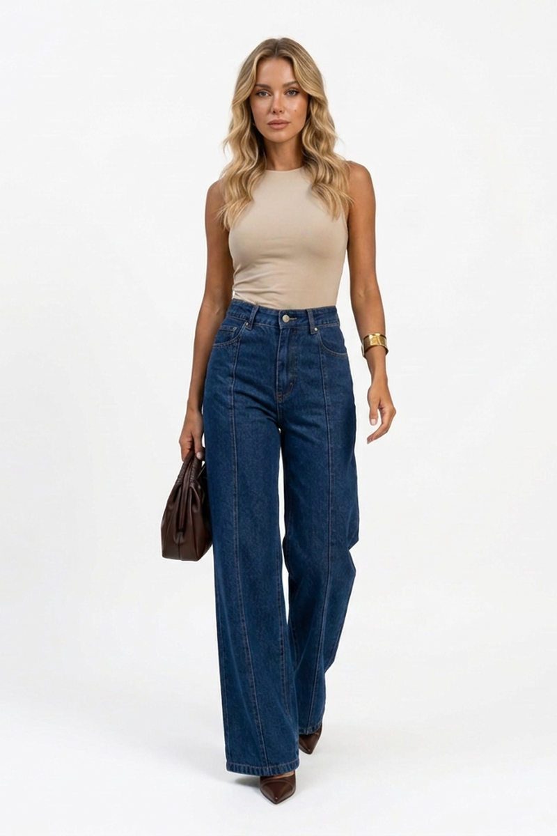 Women's High Waist Relaxed Stretch  Wide Leg Jeans