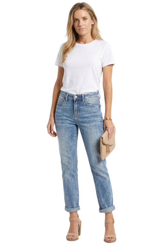 Women's Classic Washed High Waist Stretch Straight Leg Jeans