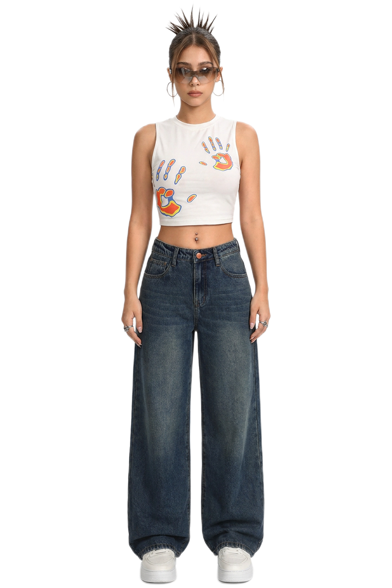 Women's Vintage Wash High Waist Loose Wide Leg Jeans