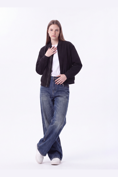 Women's 100% Cotton High Waist Relaxed-Fit Wide Leg Jeans