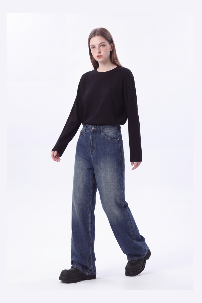 Women's High Waist Wash Wide Leg Jeans