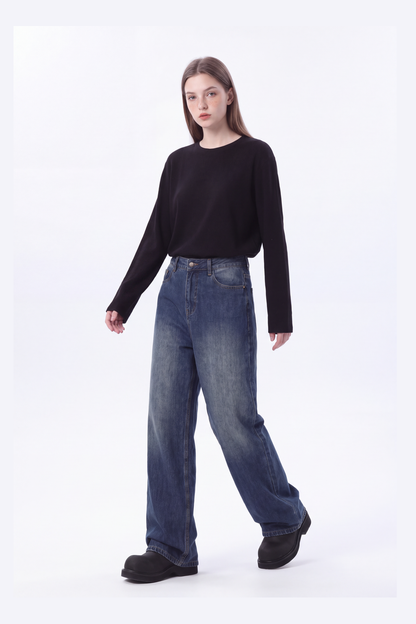 Women's High Waist Wash Wide Leg Jeans