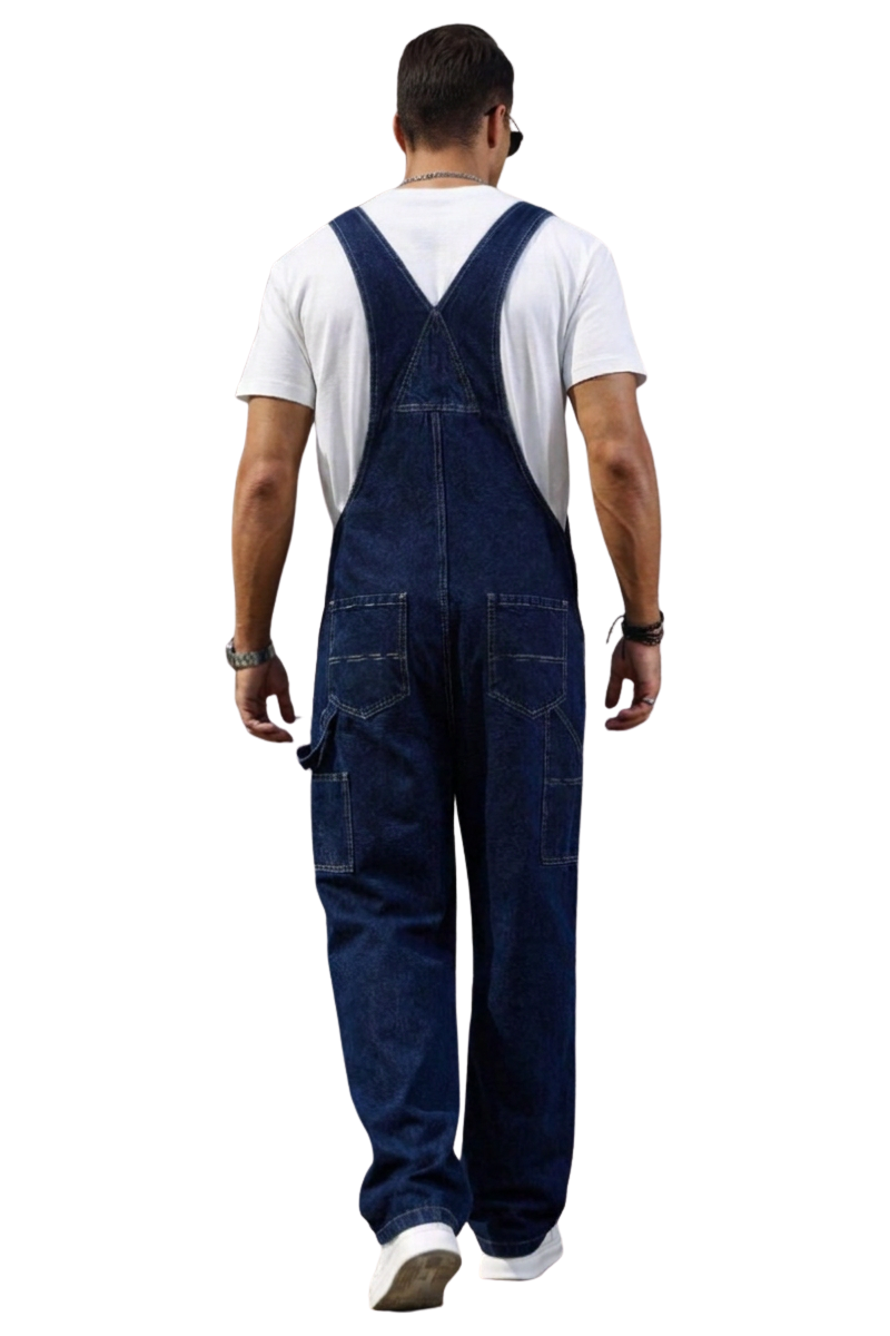 Men's Loose Fit Multi-Pockets Denim Overalls