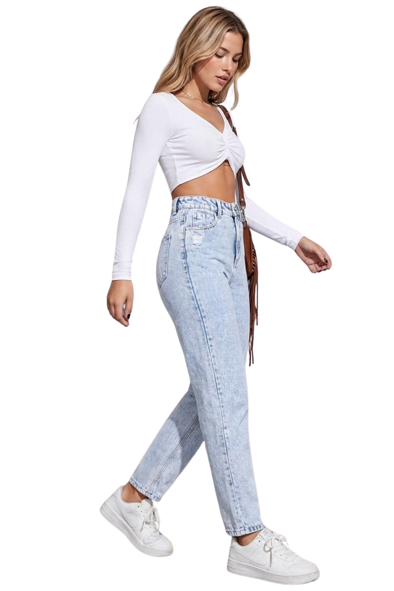 Women's High-Waisted Distressed Straight-Leg Jeans