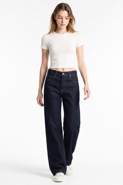 Women's Original Blue Wash High Waist Straight Leg Jeans
