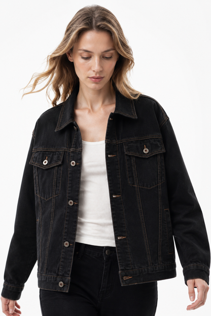 Women's Classic Raw Black Denim Jacket