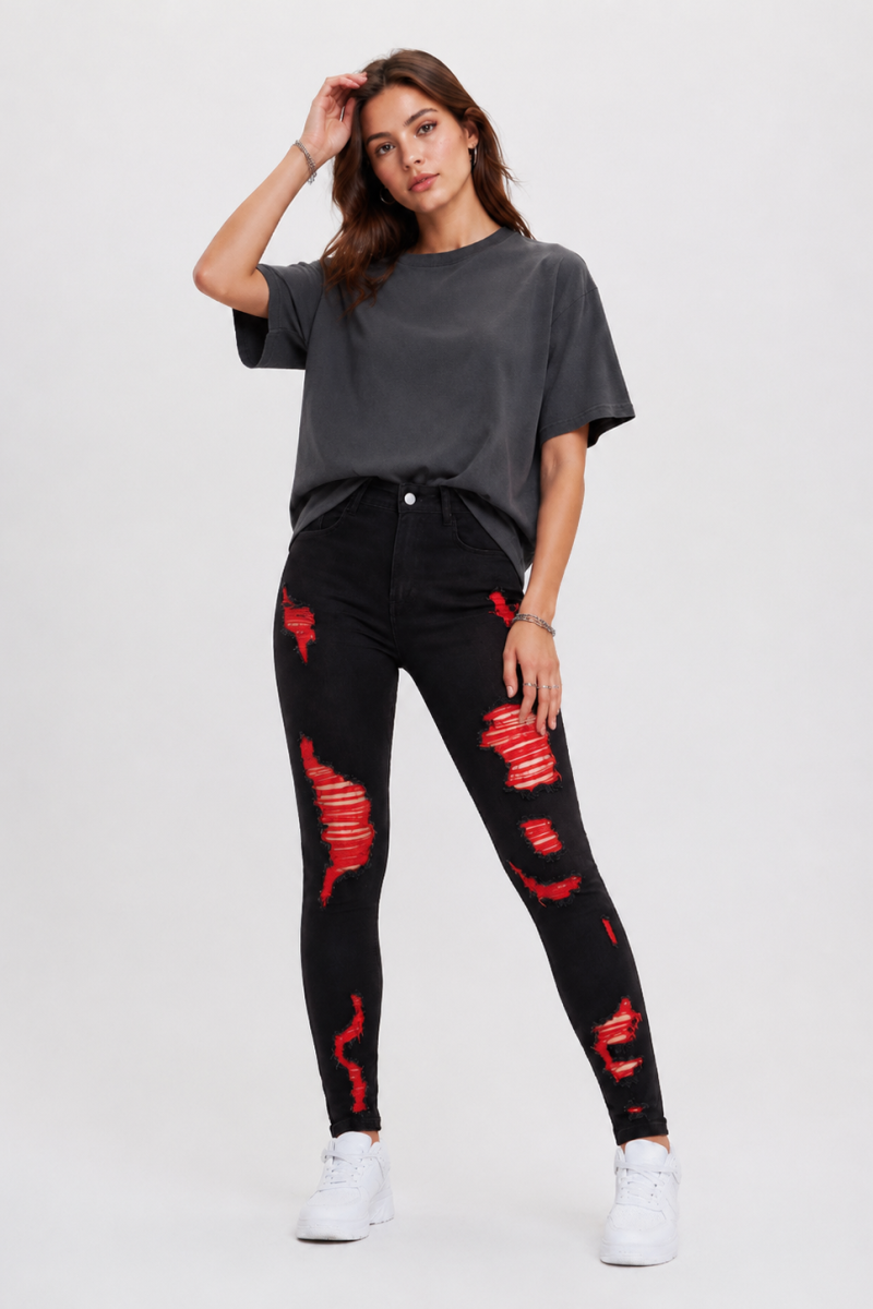 Women's High Waist Ripped Skinny Jeans