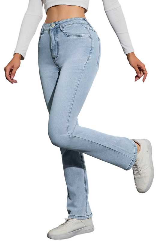 Women's High Waist Slim Straight Jeans