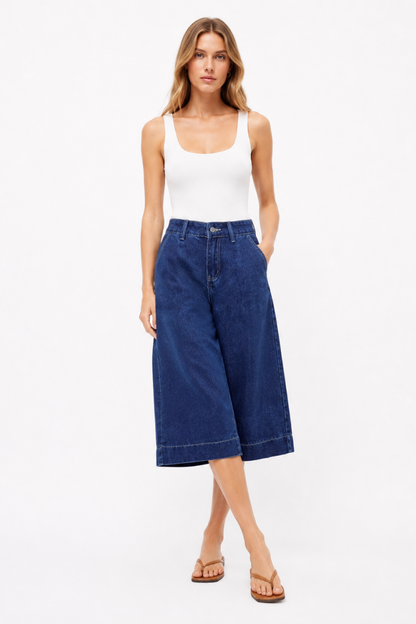 Women's High Waist Wash Wide Leg Cropped Jeans