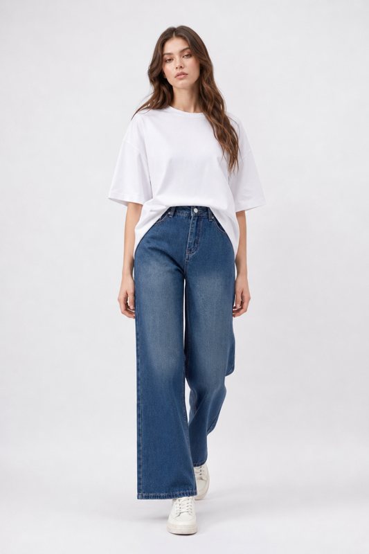 Women's High Waist Non-Stretch Wide Leg Jeans