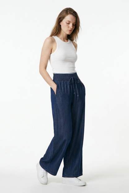 Women's High Waist Drawstring Wide Leg Jeans