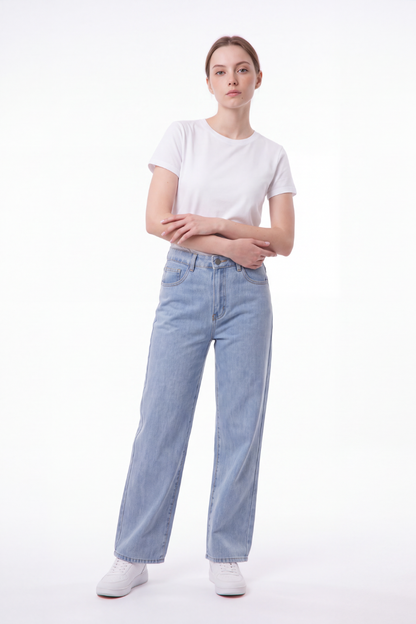 Women's Straight Leg Jeans with Pink Bow Embroidery