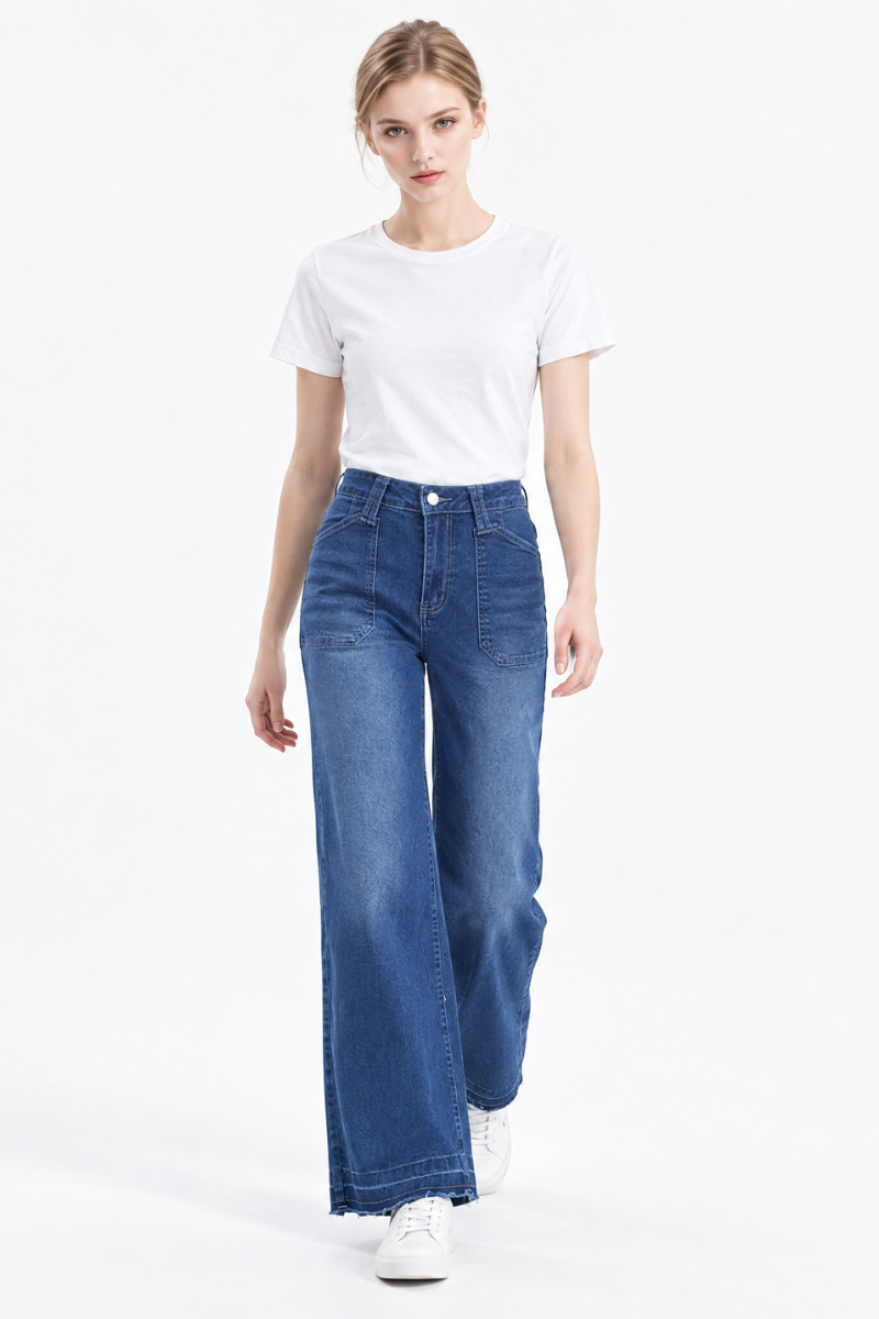 Women's Blue High Waist Wide Leg Jeans