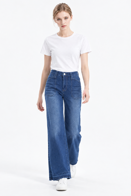 Women's Blue High Waist Wide Leg Jeans
