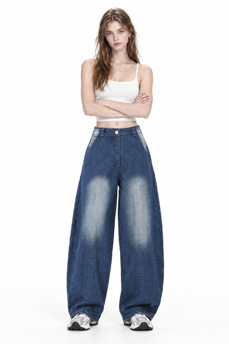 Women's Vintage Washed High Waist Wide Leg Jeans