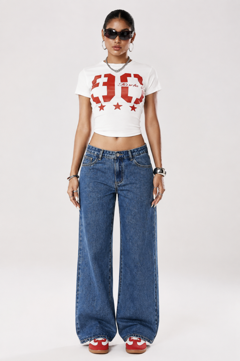 Women's high-waisted heavyweight loose wide-leg jeans