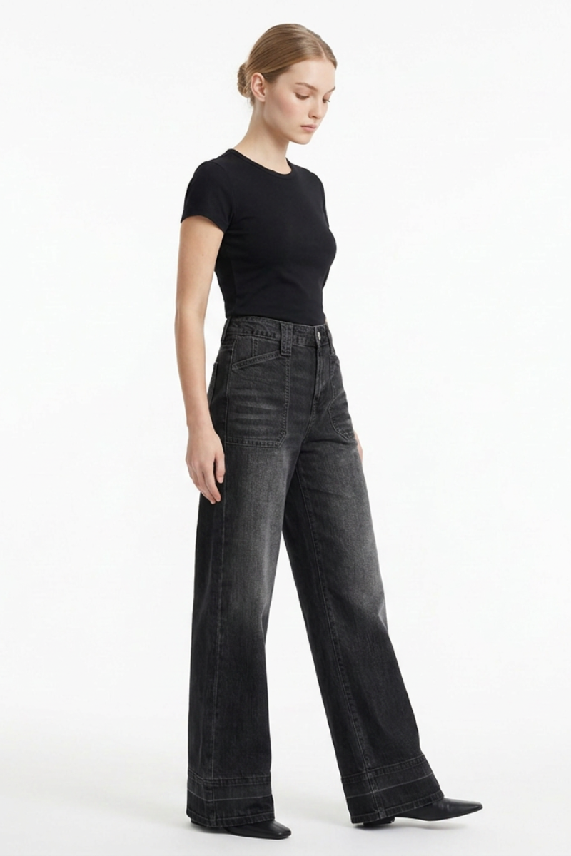 Women's Vintage Wash High Waist Wide Leg Jeans