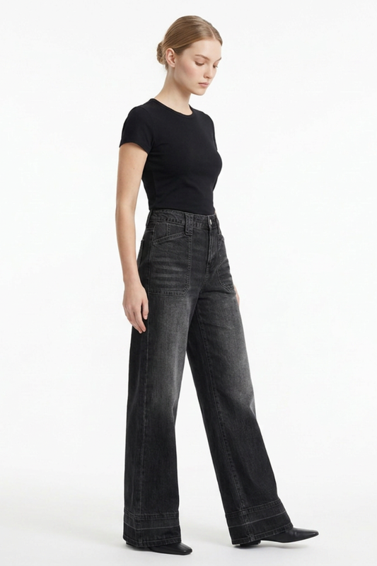 Women's Vintage Wash High Waist Wide Leg Jeans