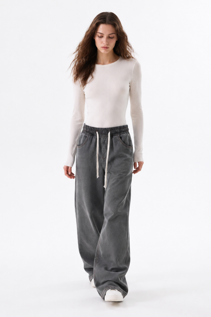 Women's Drawstring Waist Wide Leg Jeans