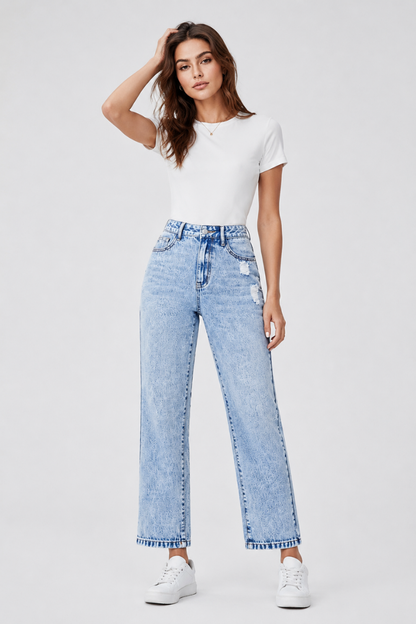 Women's vintage ripped ankle-length slim-fit jeans