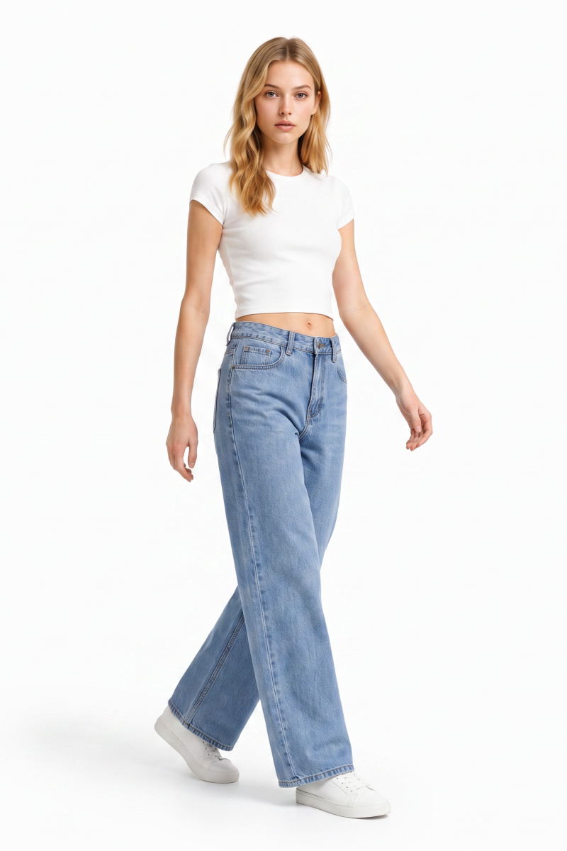 Women's High Waist Washed Straight Leg Jeans