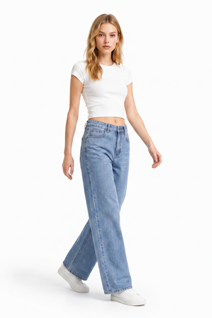 Women's High Waist Washed Straight Leg Jeans