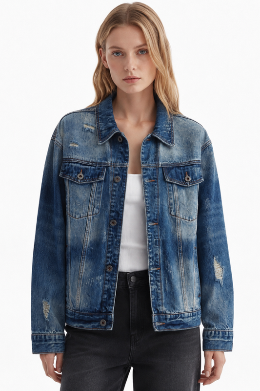 Women's Distressed Wash Denim Jacket