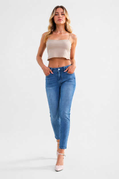 Women's High Classic Blue Wash Stretch Waist Skinny Jeans