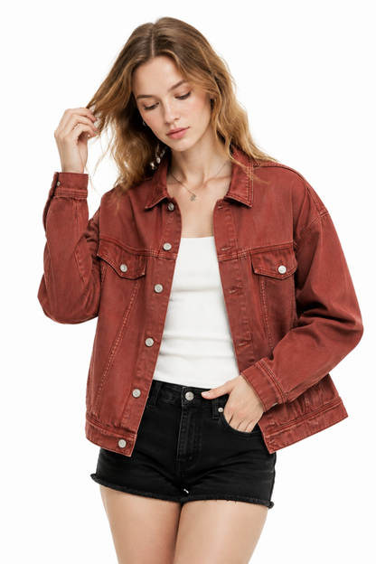 Women's  Oversized Washed Denim Jacket