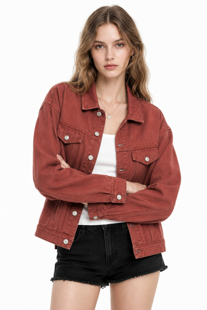 Women's  Oversized Washed Denim Jacket