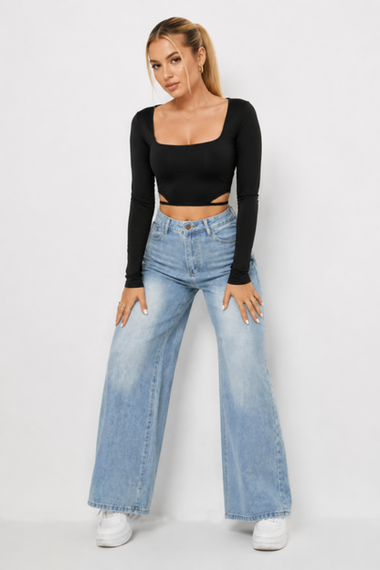 Women's Light Wash Baggy High Waist Wide Leg Jeans